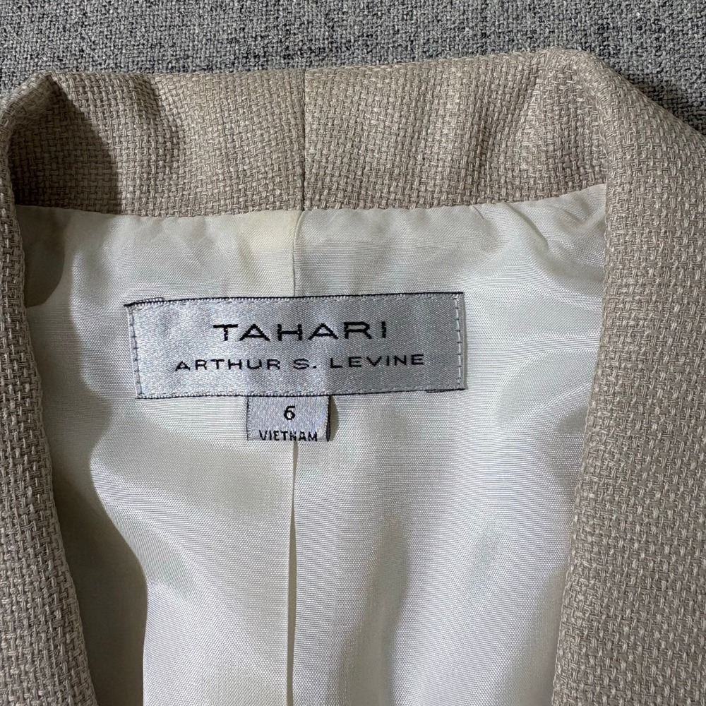 TAHARI Arthur S Levine Women Pant Suit Jacket 6 Cream Beige Hemp Linen Textured - Picture 5 of 12